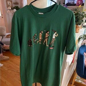 Supreme Teal Crewneck Tee with Red Logo Tag